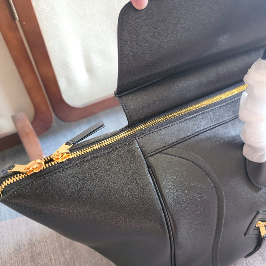 Celine 25S Medium Smiling New Luggage 44mm in Black Supple Shiny Lambskin Bag
