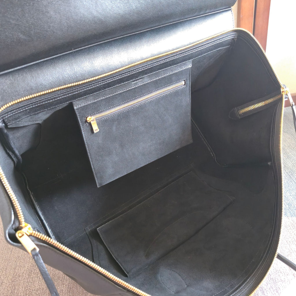 Celine 25S Medium Smiling New Luggage 44mm in Black Supple Shiny Lambskin Bag