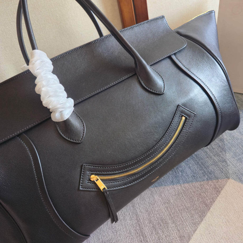 Celine 25S Medium Smiling New Luggage 44mm in Black Supple Shiny Lambskin Bag