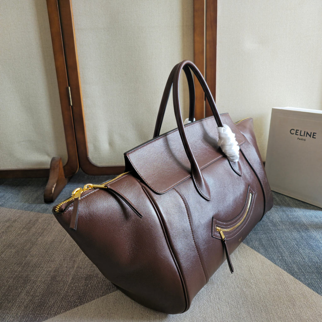 Celine 25S Medium Smiling New Luggage 44mm in Syrah Red Supple Shiny Lambskin Bag
