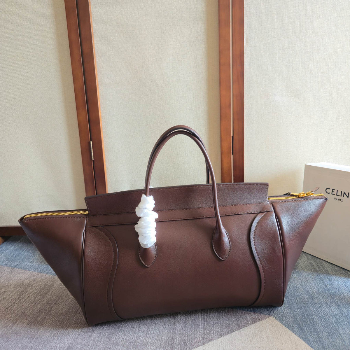 Celine 25S Medium Smiling New Luggage 44mm in Syrah Red Supple Shiny Lambskin Bag