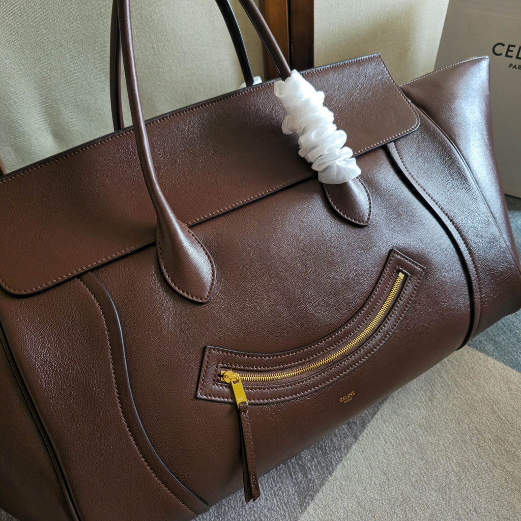 Celine 25S Medium Smiling New Luggage 44mm in Syrah Red Supple Shiny Lambskin Bag