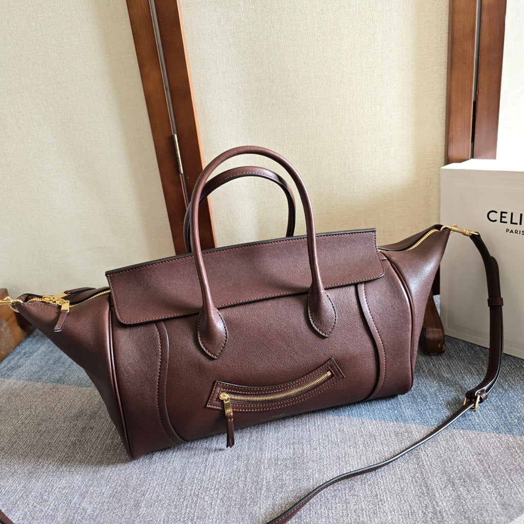 Celine 25S Medium Smiling New Luggage 36mm in Syrah Red Supple Shiny Lambskin Bag