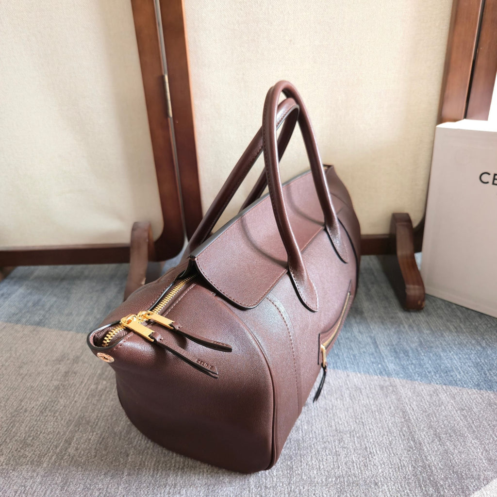 Celine 25S Medium Smiling New Luggage 36mm in Syrah Red Supple Shiny Lambskin Bag