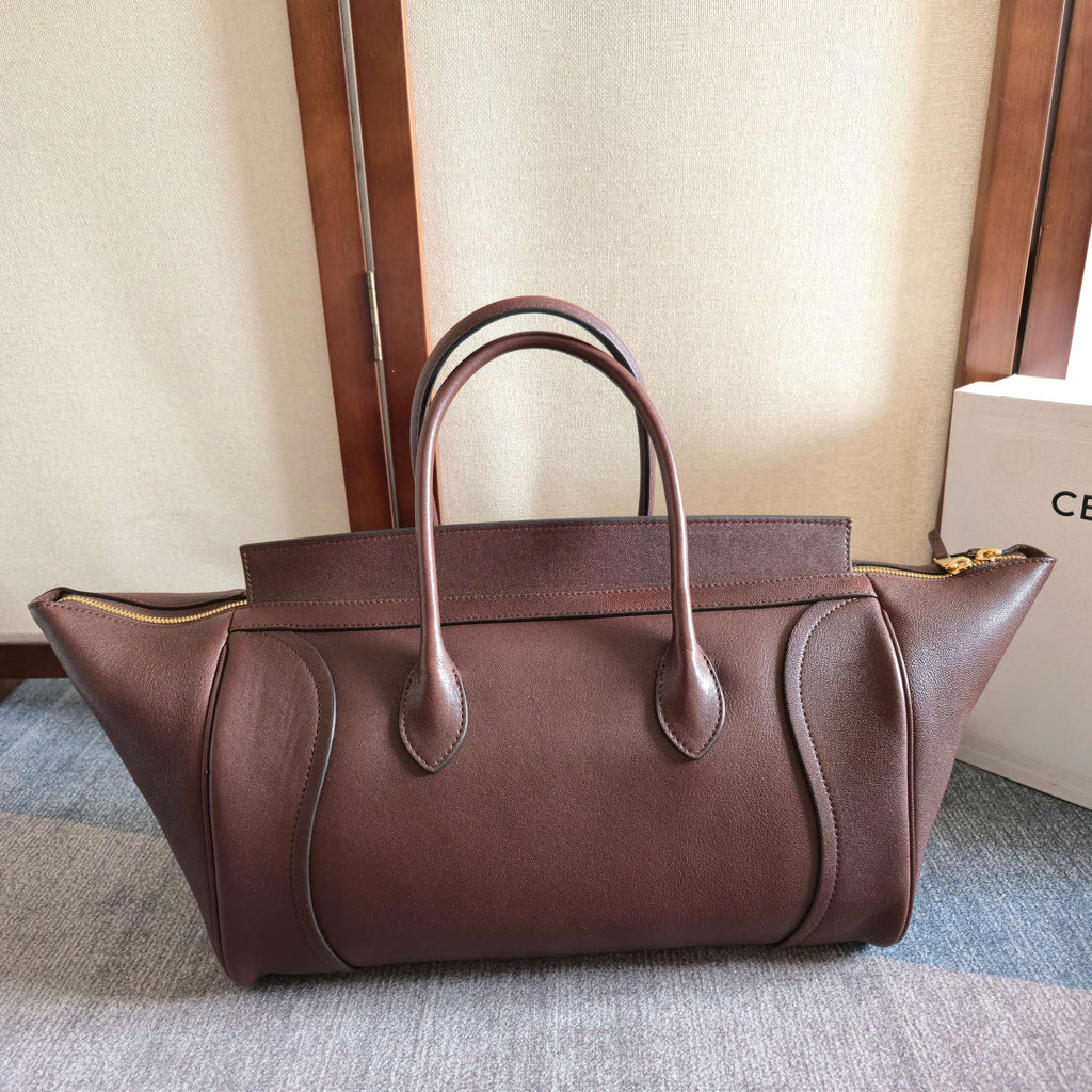 Celine 25S Medium Smiling New Luggage 36mm in Syrah Red Supple Shiny Lambskin Bag