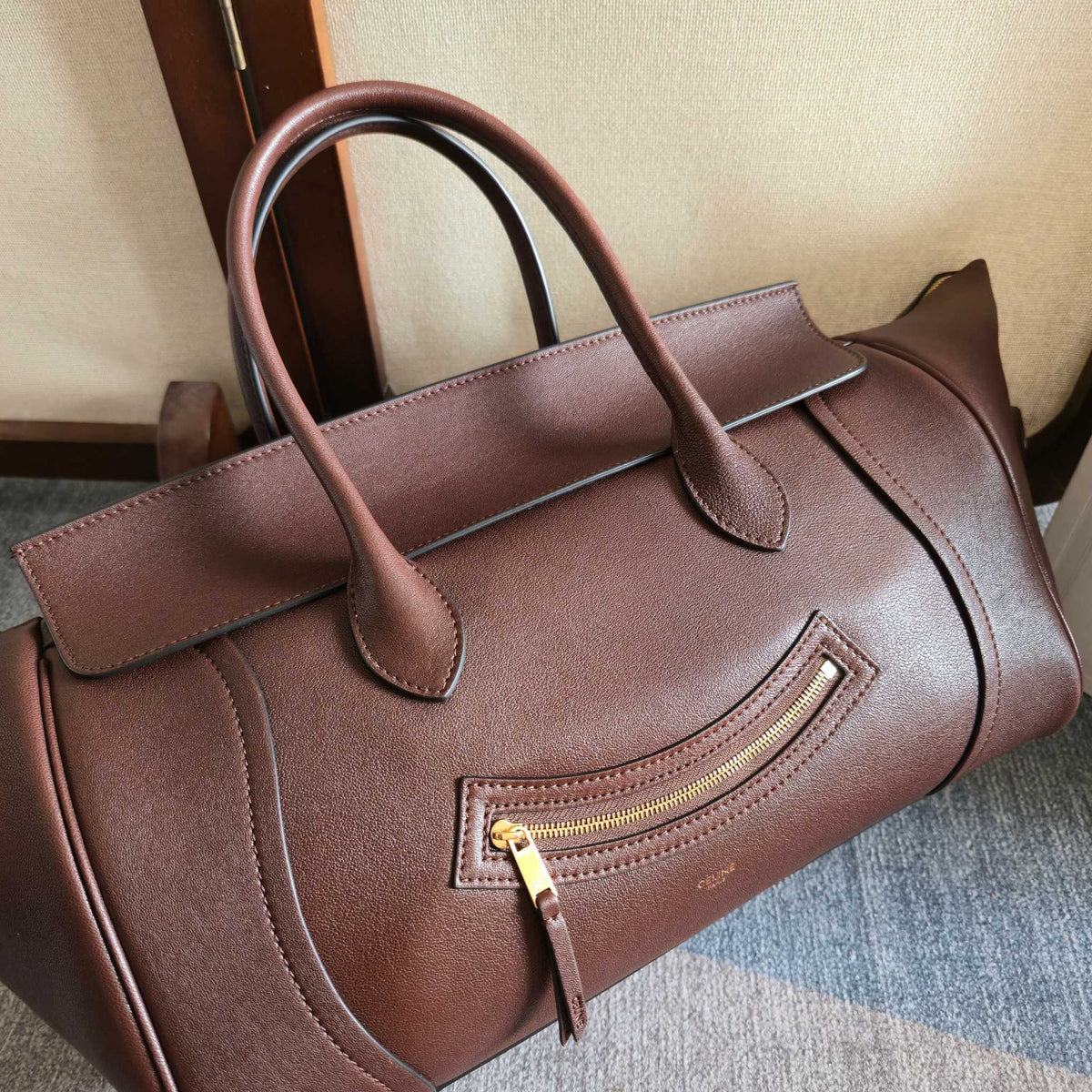Celine 25S Medium Smiling New Luggage 36mm in Syrah Red Supple Shiny Lambskin Bag