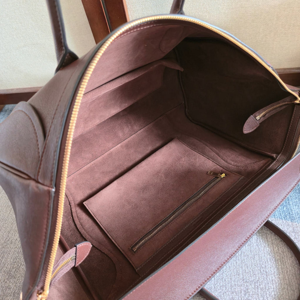 Celine 25S Medium Smiling New Luggage 36mm in Syrah Red Supple Shiny Lambskin Bag