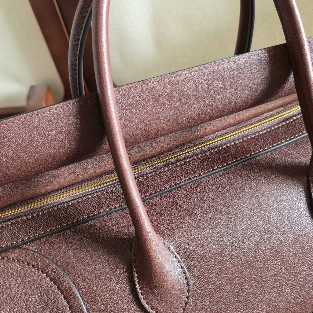 Celine 25S Medium Smiling New Luggage 36mm in Syrah Red Supple Shiny Lambskin Bag