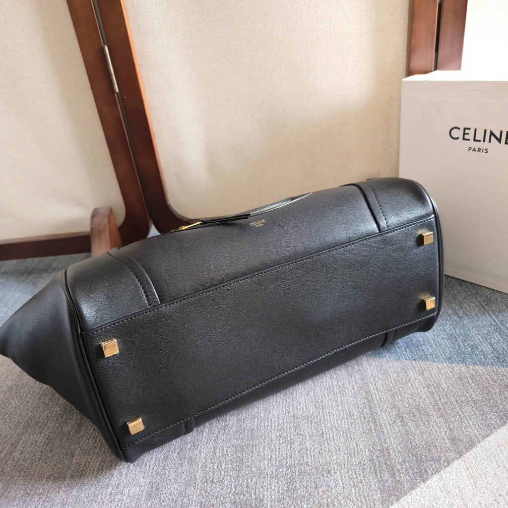 Celine 25S Medium Smiling New Luggage 36mm in Black Supple Shiny Lambskin Bag