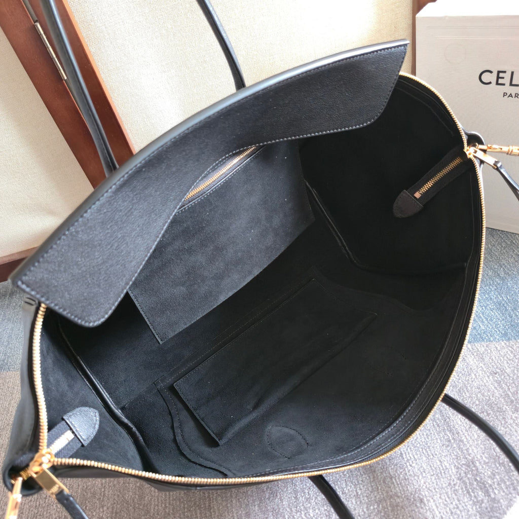Celine 25S Medium Smiling New Luggage 36mm in Black Supple Shiny Lambskin Bag