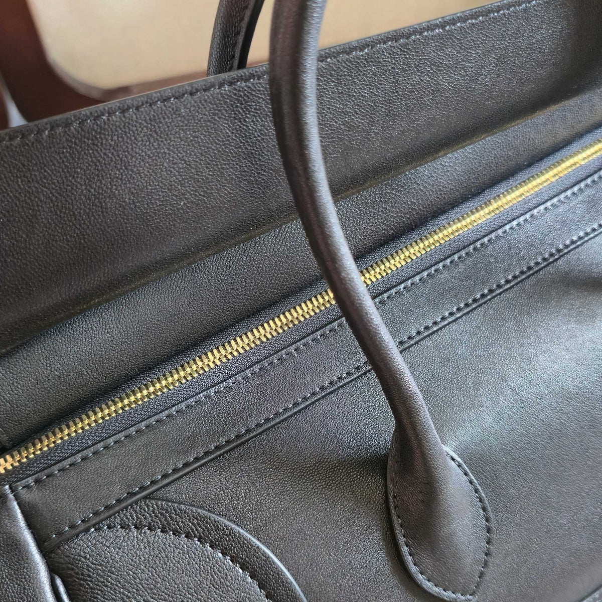 Celine 25S Medium Smiling New Luggage 36mm in Black Supple Shiny Lambskin Bag