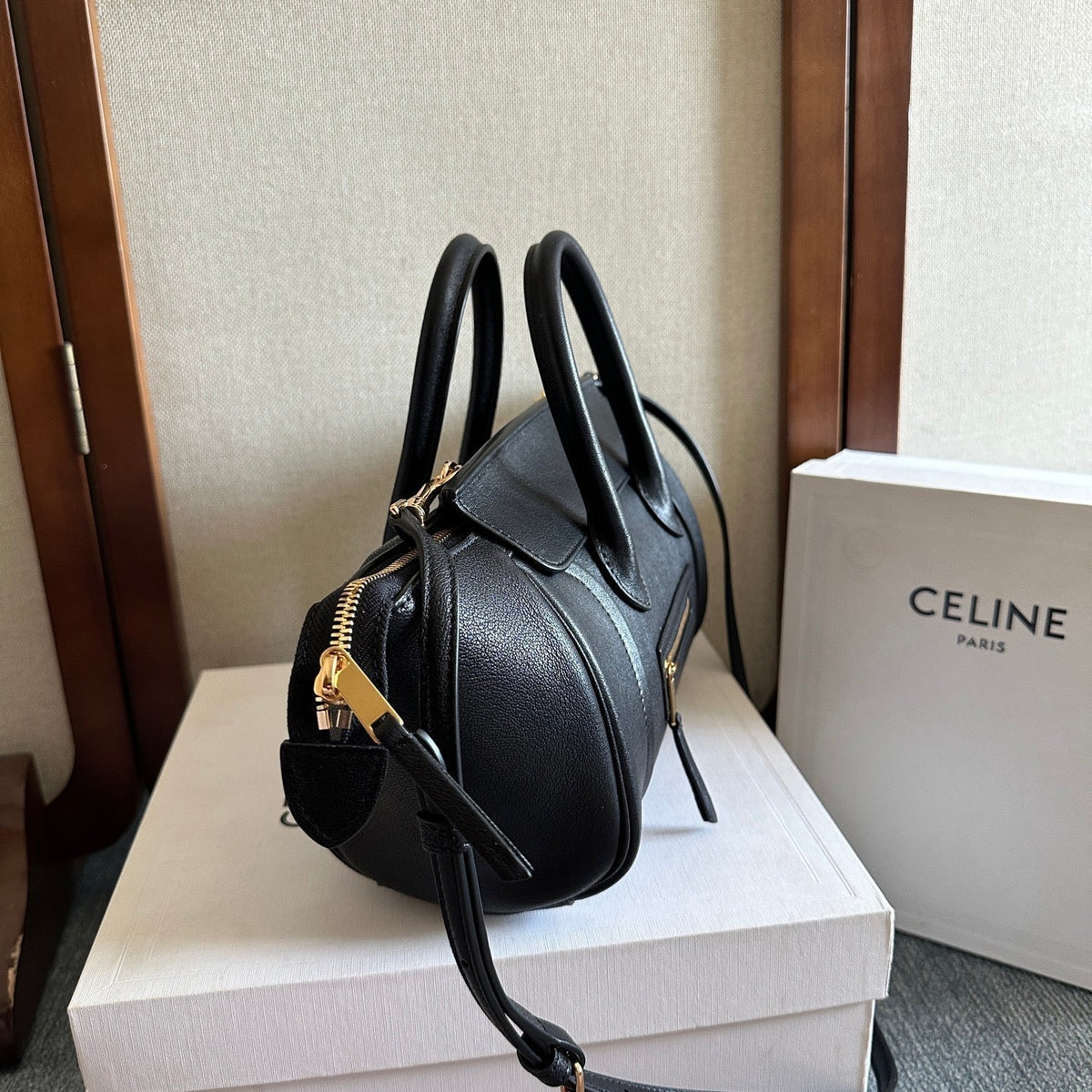 Celine 25S New Luggage 36mm in Black Calfskin Gold Hardware Bag