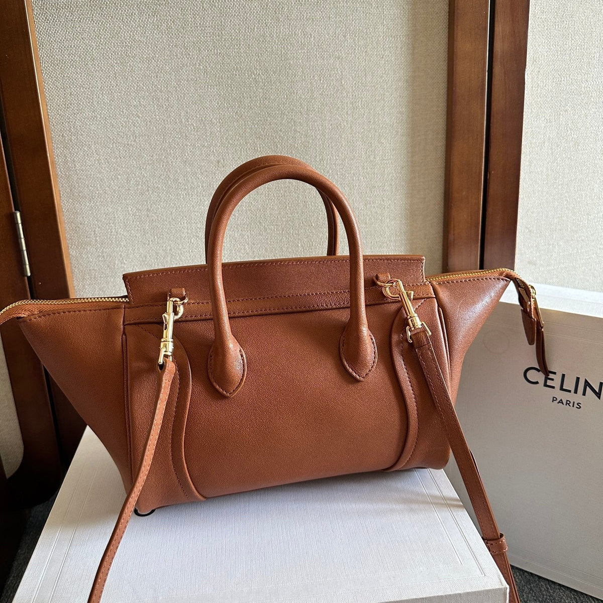 Celine 25S New Luggage 36mm in Caramel Brown Calfskin Gold Hardware Bag