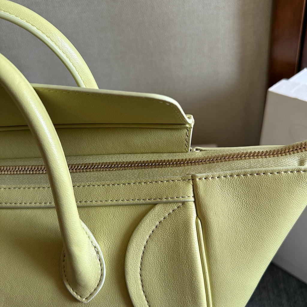 Celine 25S New Luggage 36mm in Pastel Yellow Calfskin Gold Hardware Bag