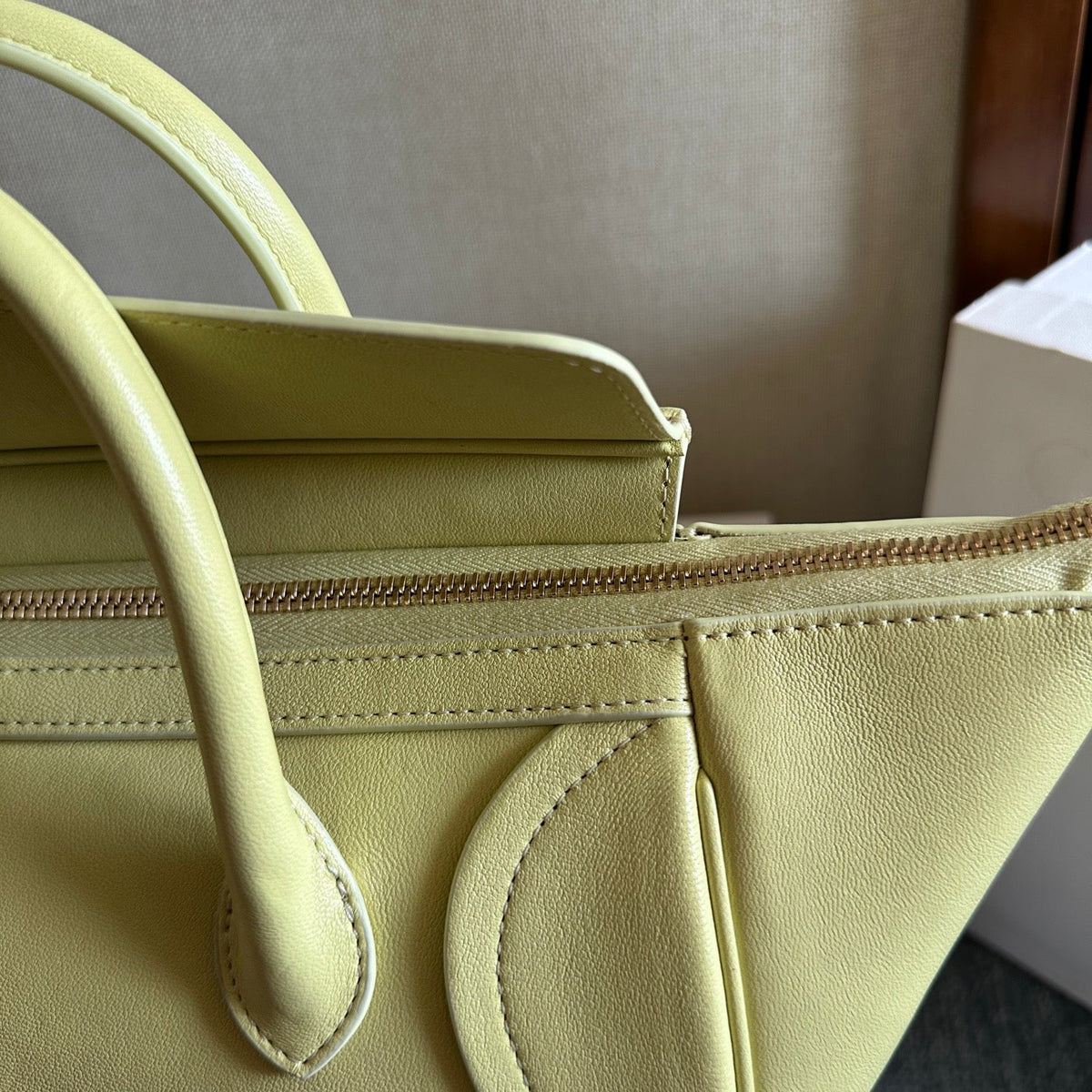 Celine 25S New Luggage 36mm in Pastel Yellow Calfskin Gold Hardware Bag