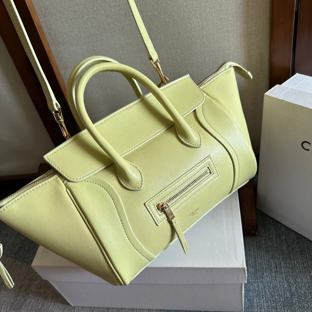Celine 25S New Luggage 36mm in Pastel Yellow Calfskin Gold Hardware Bag