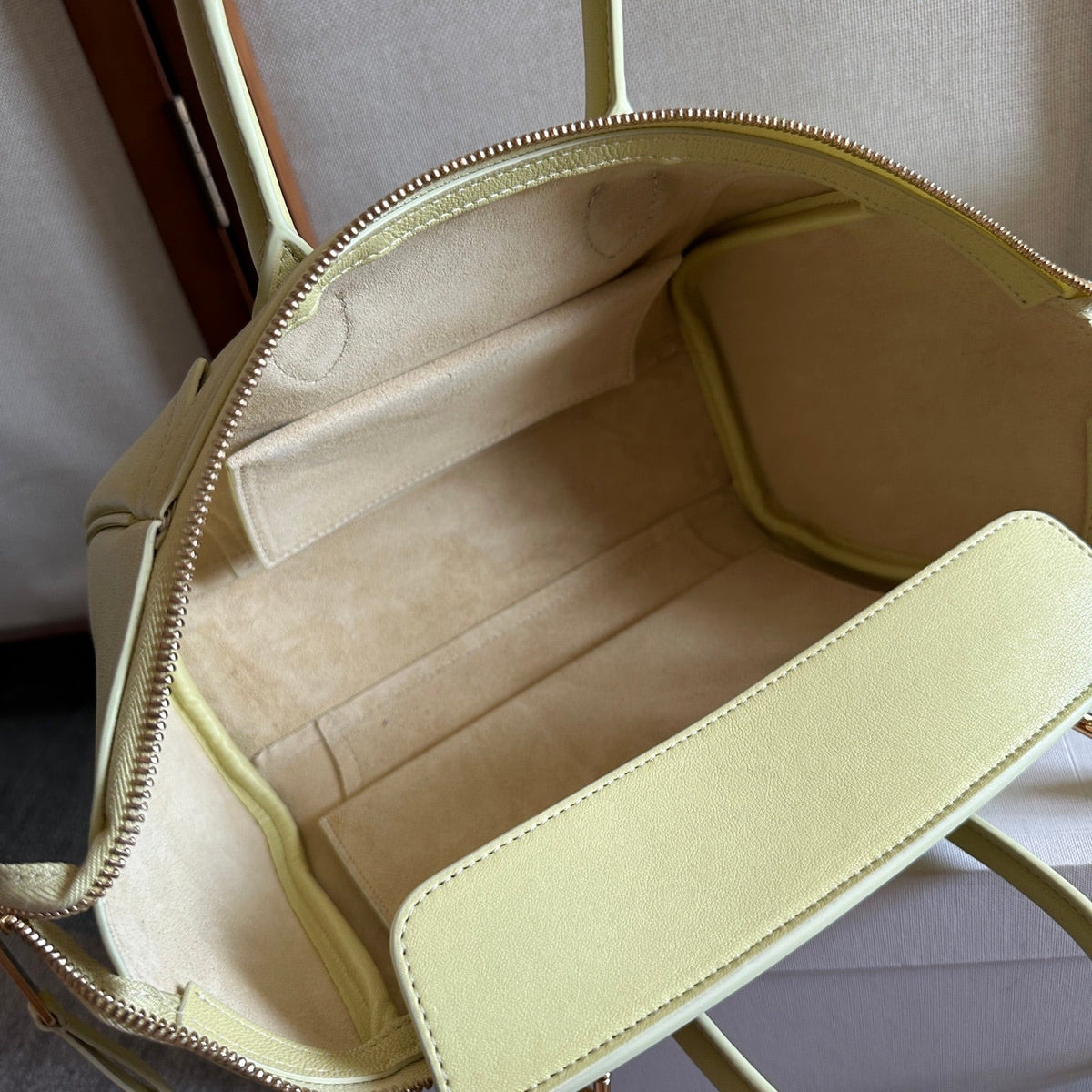 Celine 25S New Luggage 36mm in Pastel Yellow Calfskin Gold Hardware Bag