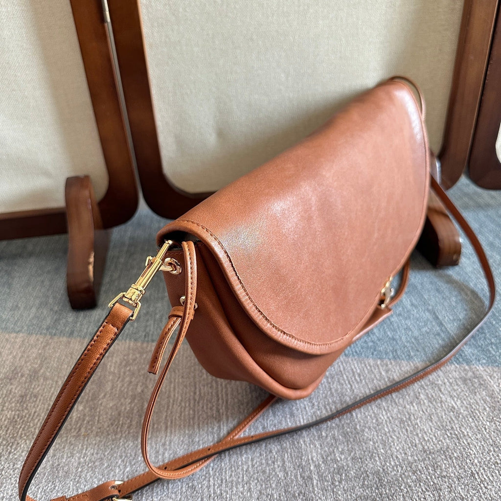 Celine 25S Halfmoon Soft Triomphe Bag 46mm in Tan Brown Supple Shiny Lambskin