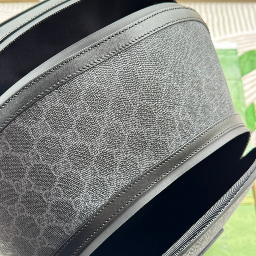 Gucci Backpack 44 in Gray Monogram Canvas and Black Leather Trim