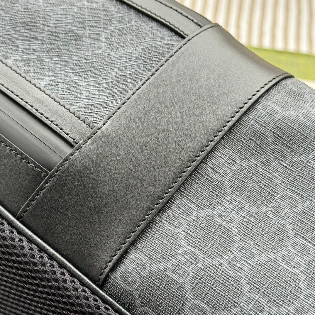 Gucci Backpack 44 in Gray Monogram Canvas and Black Leather Trim