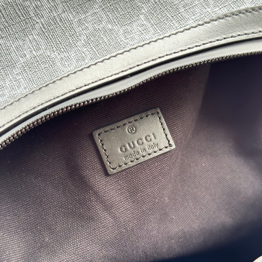 Gucci Backpack 44 in Gray Monogram Canvas and Black Leather Trim