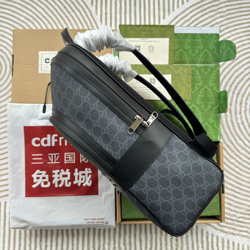 Gucci Backpack 44 in Gray Monogram Canvas and Black Leather Trim