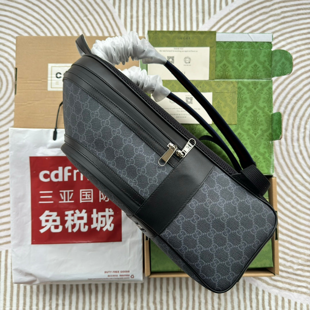 Gucci Backpack 44 in Gray Monogram Canvas and Black Leather Trim