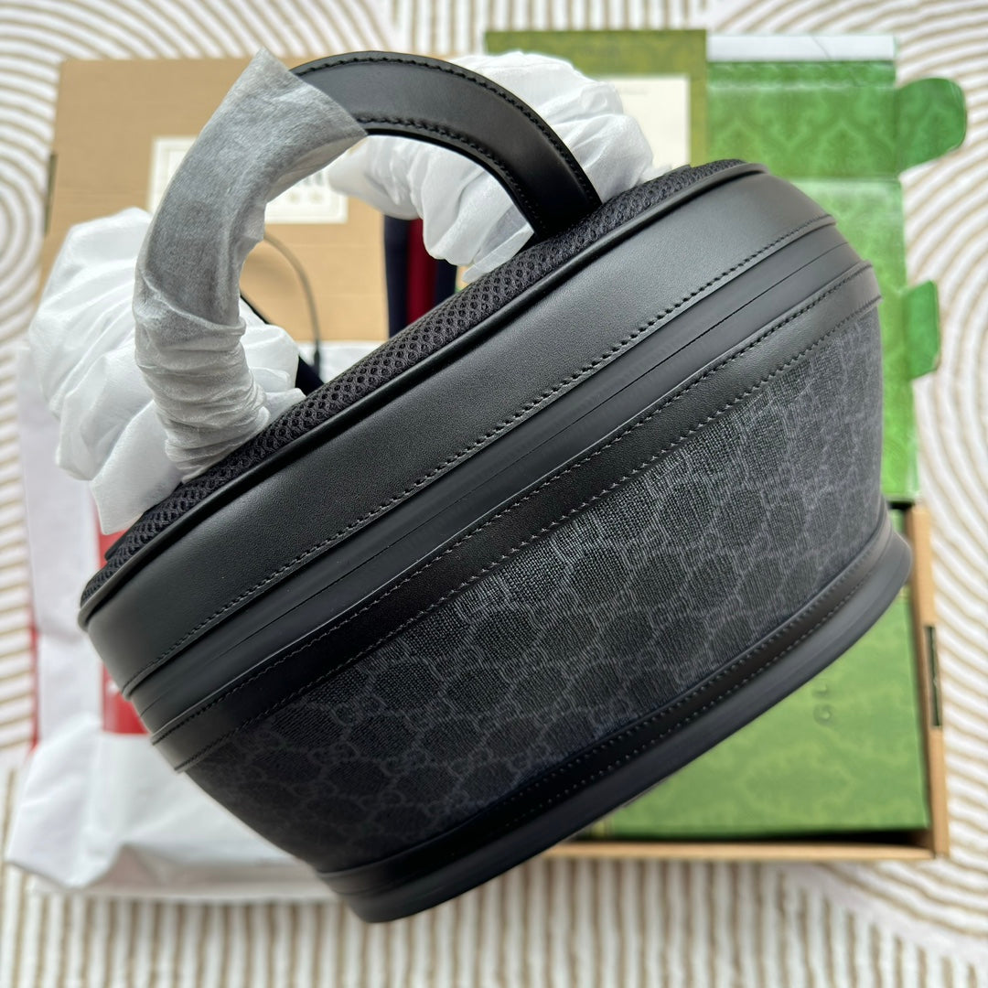 Gucci Backpack 44 in Gray Monogram Canvas and Black Leather Trim