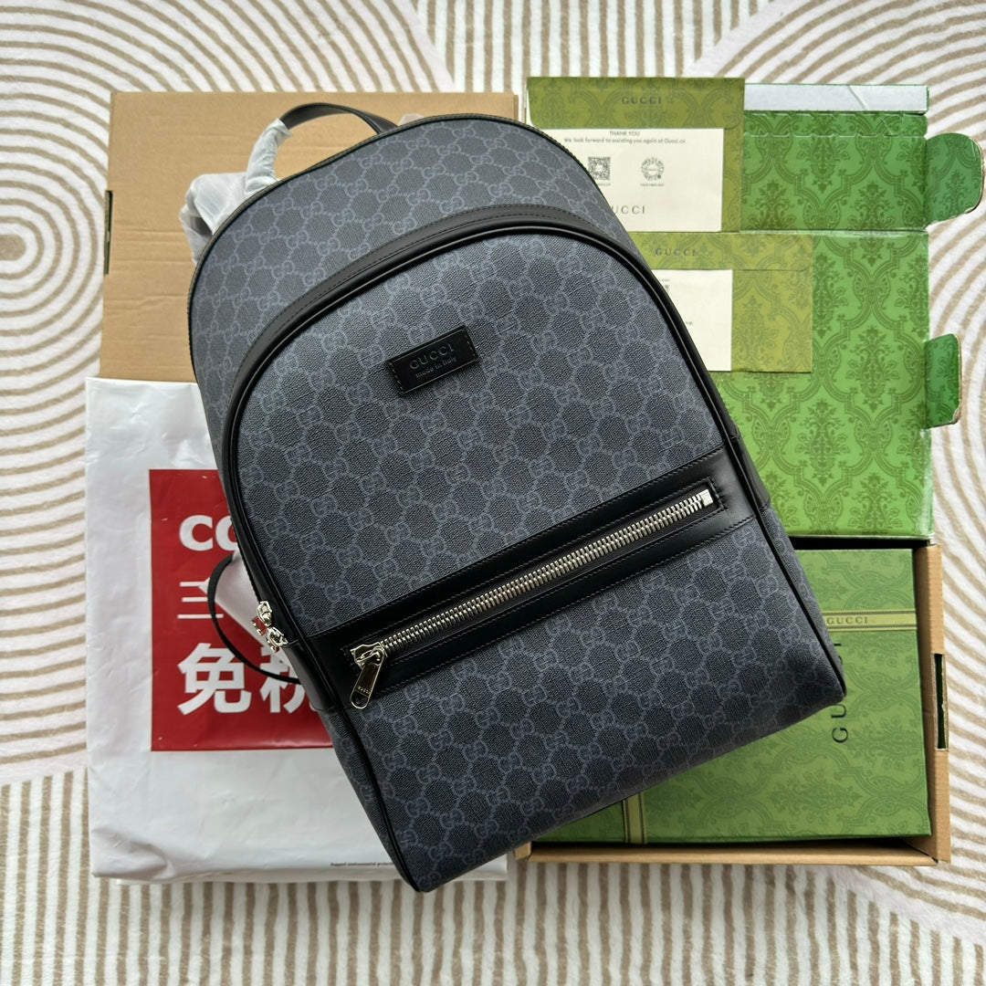 Gucci Backpack 44 in Gray Monogram Canvas and Black Leather Trim