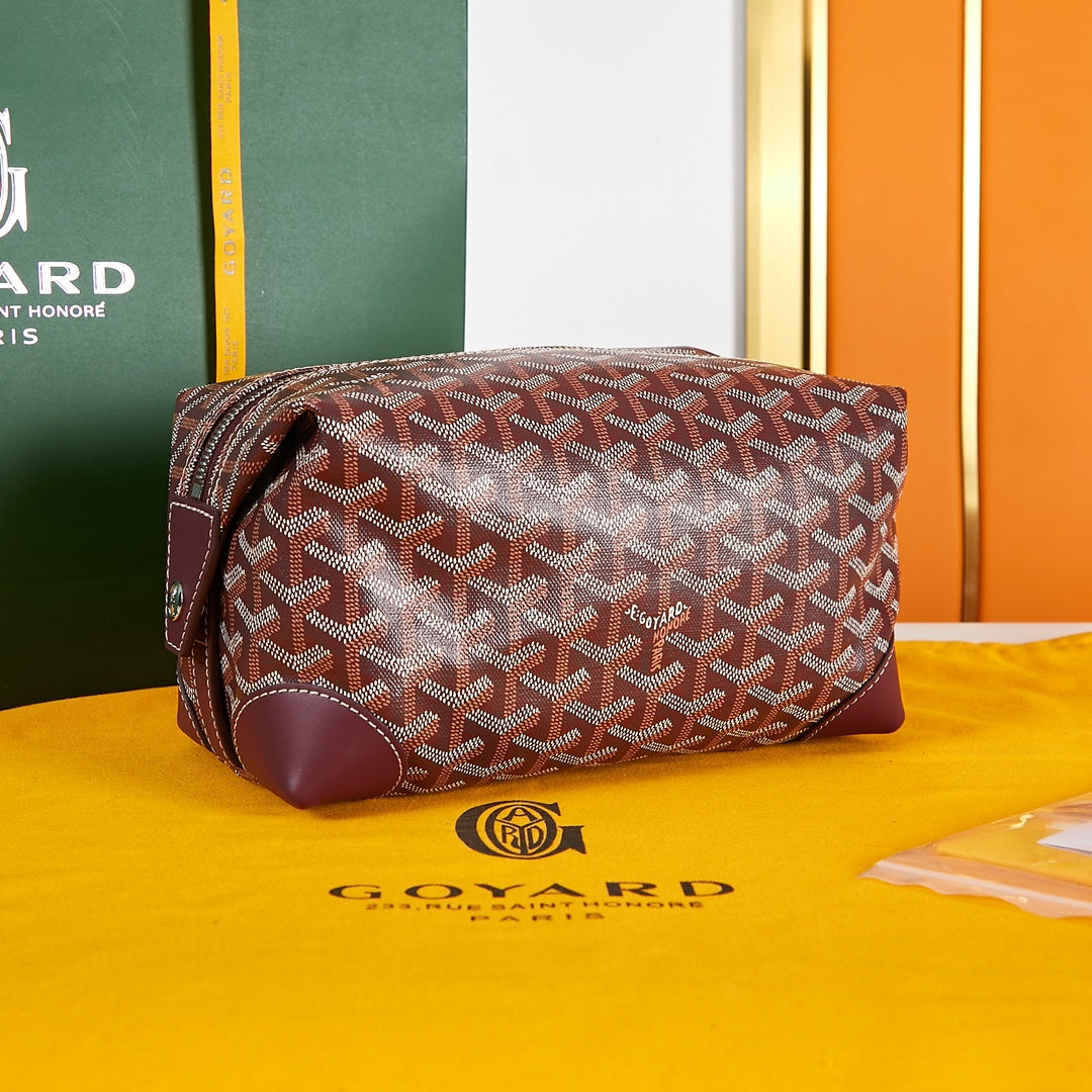 Goyard Bowling Toiletry Bag 24 in Burgundy Red Goyardine Canvas and Calfskin