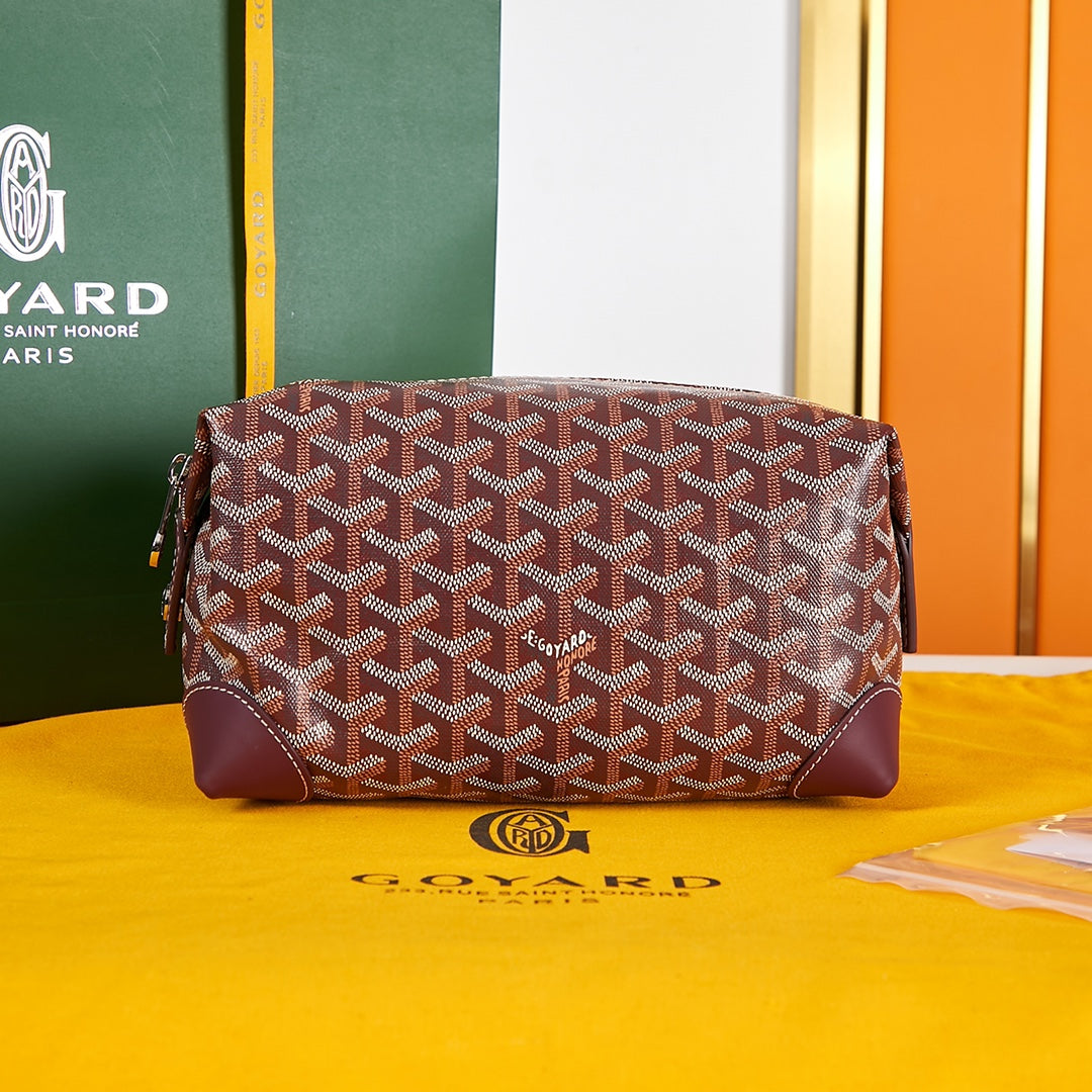 Goyard Bowling Toiletry Bag 24 in Burgundy Red Goyardine Canvas and Calfskin
