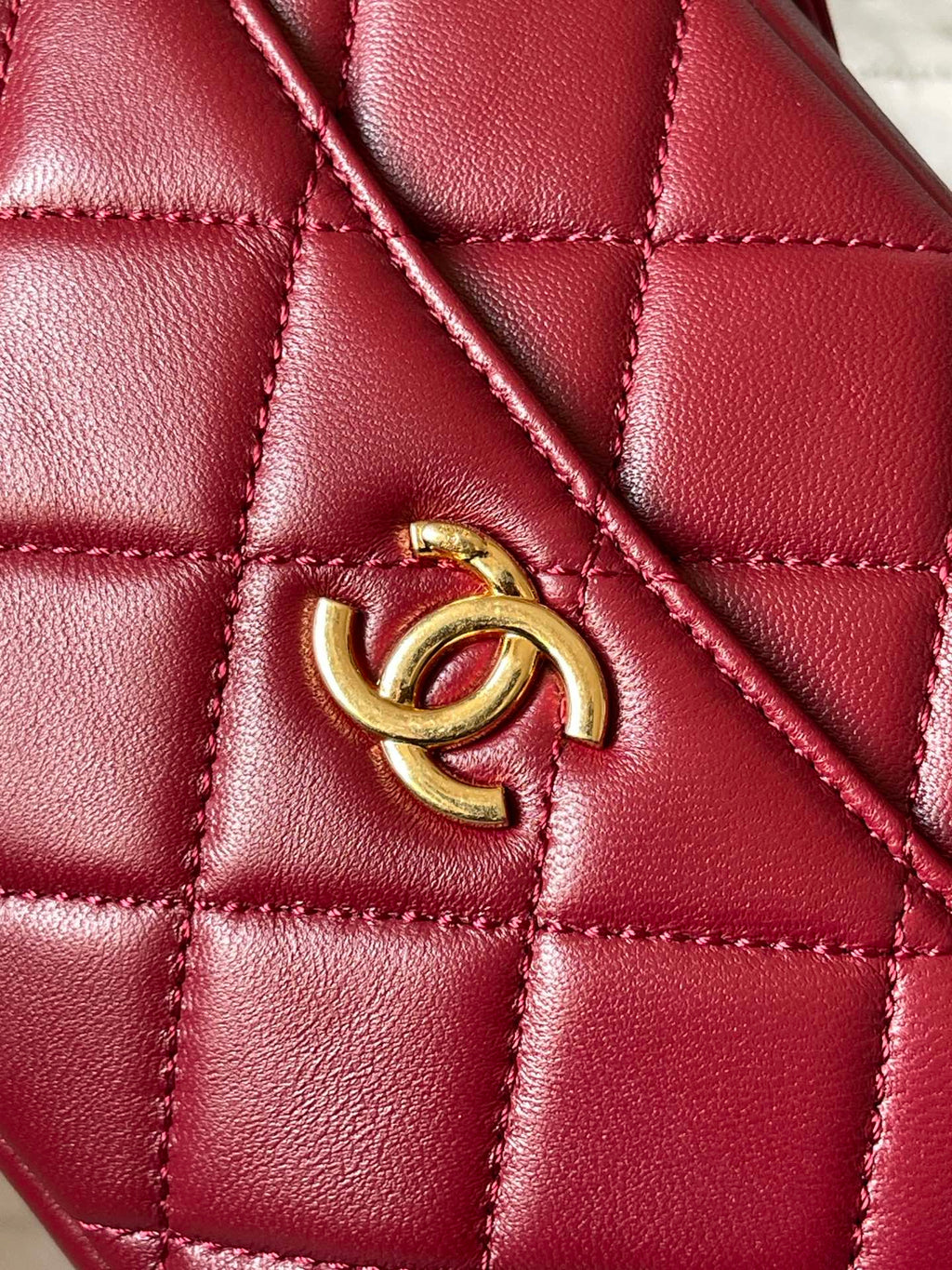Chanel Camera Bag 18 in Red Quilted Lambskin Double C Gold Coin