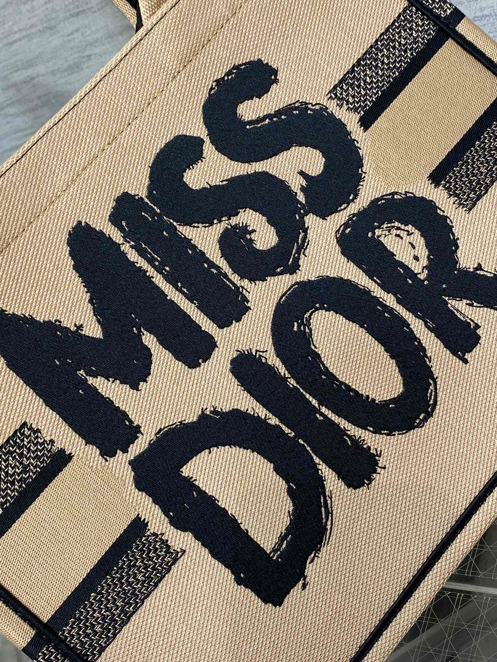 Book Tote 36 Beige and Black Miss Dior Graffiti Embroidery