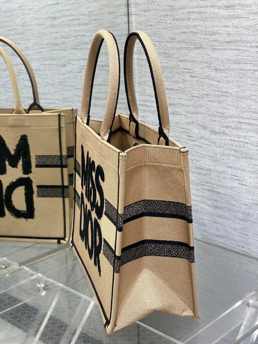 Book Tote 36 Beige and Black Miss Dior Graffiti Embroidery