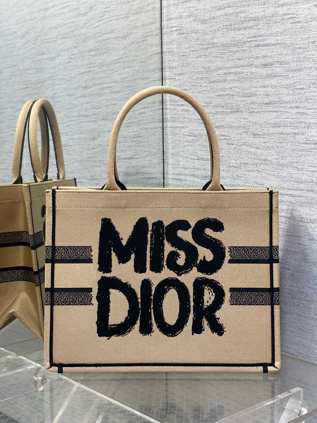 Book Tote 36 Beige and Black Miss Dior Graffiti Embroidery
