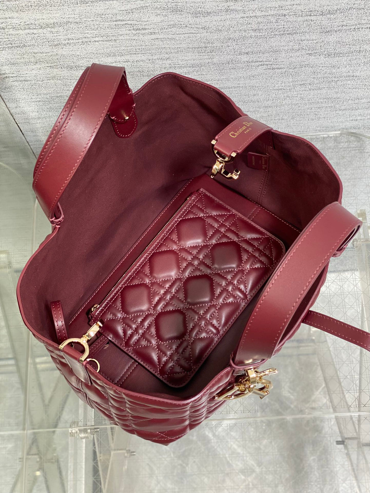 Dior Always Medium 28 Bag in Burgundy Red Macrocannage Calfskin
