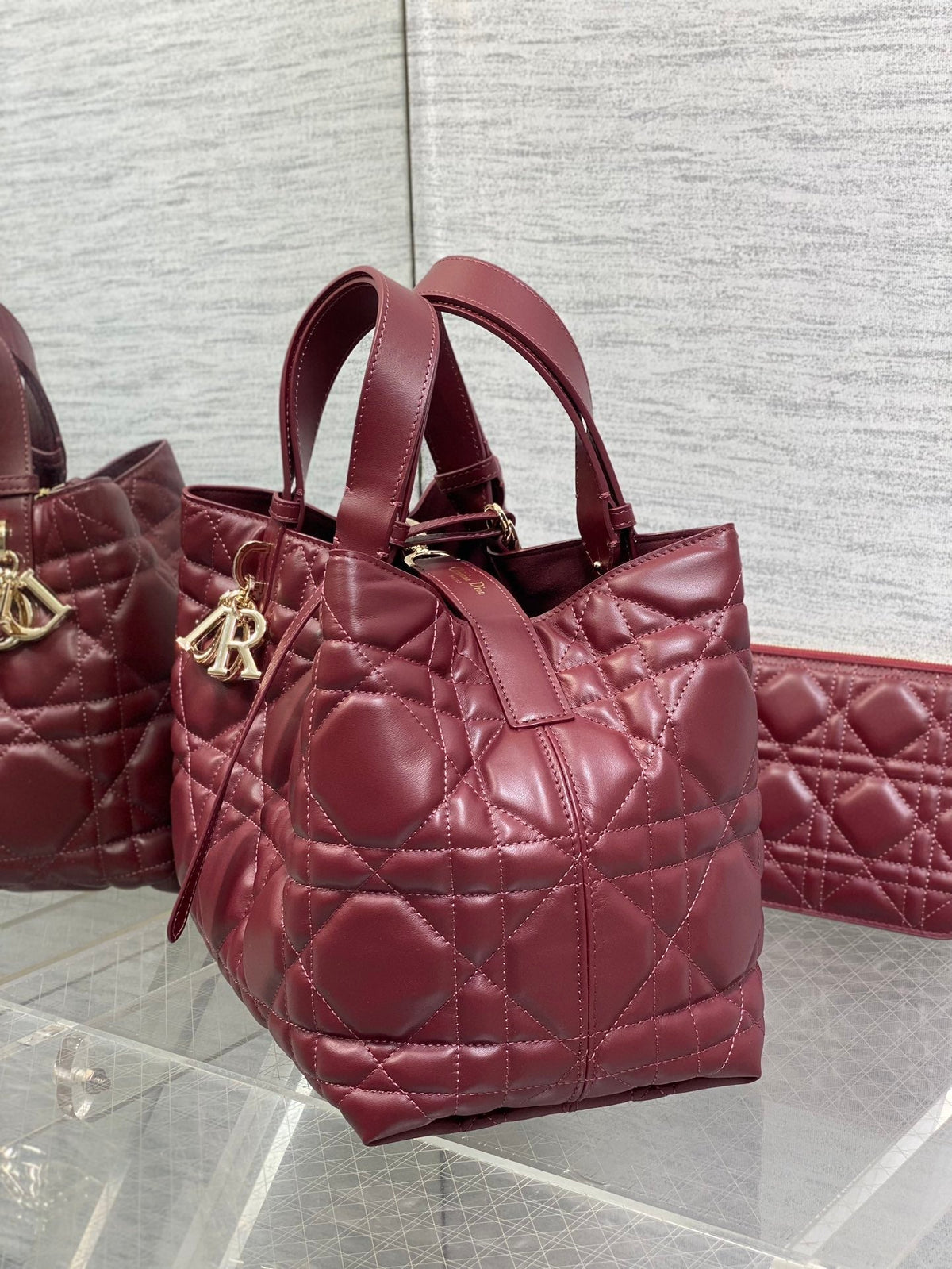 Dior Always Medium 28 Bag in Burgundy Red Macrocannage Calfskin