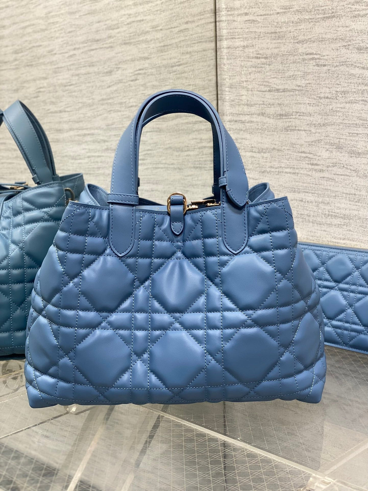 Dior Always Medium 28 Bag in Azure Blue Macrocannage Calfskin