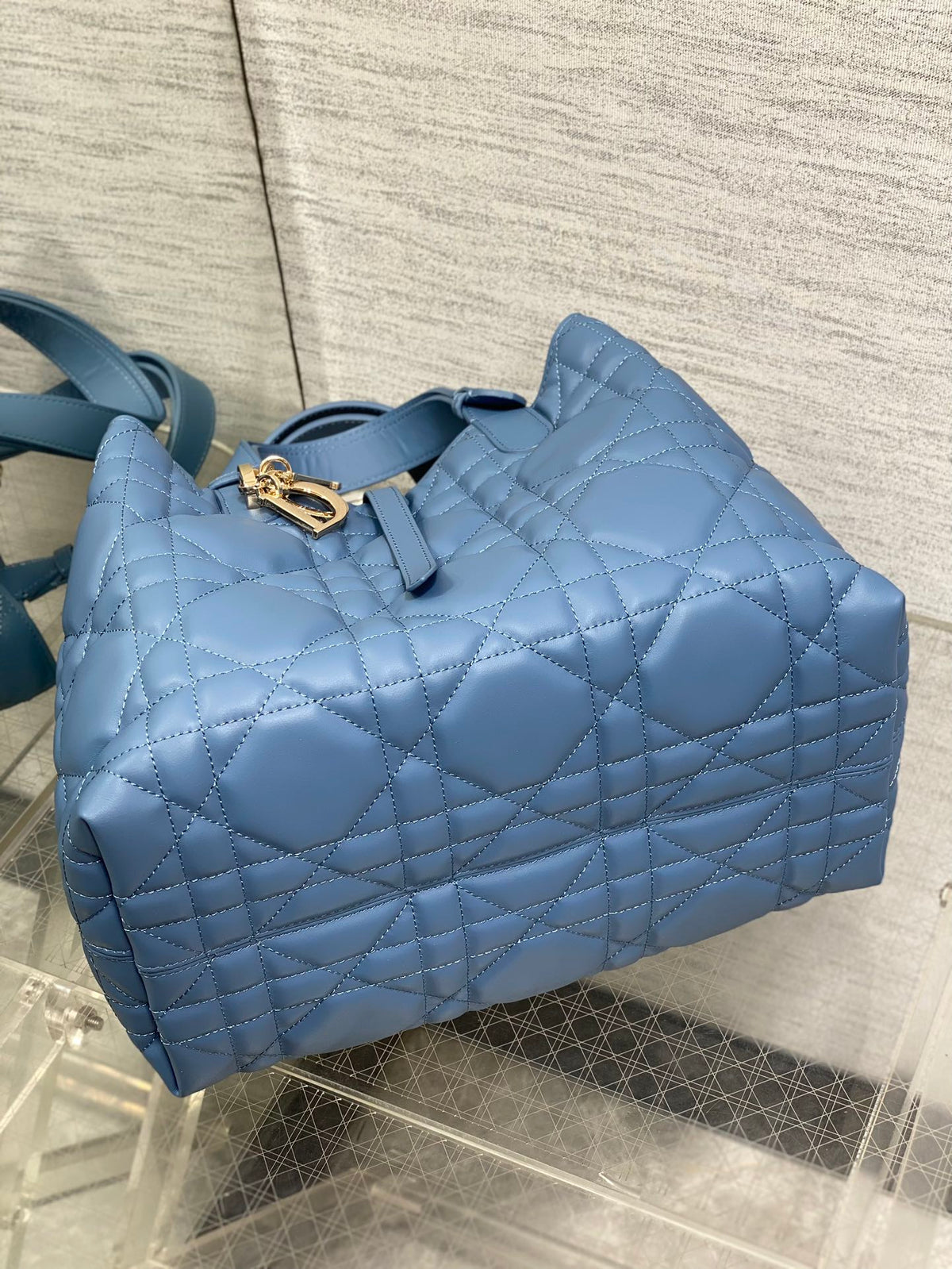 Dior Always Medium 28 Bag in Azure Blue Macrocannage Calfskin