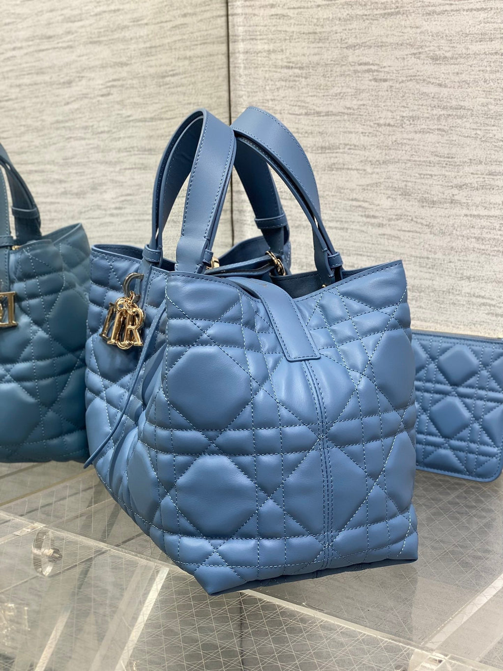 Dior Always Medium 28 Bag in Azure Blue Macrocannage Calfskin
