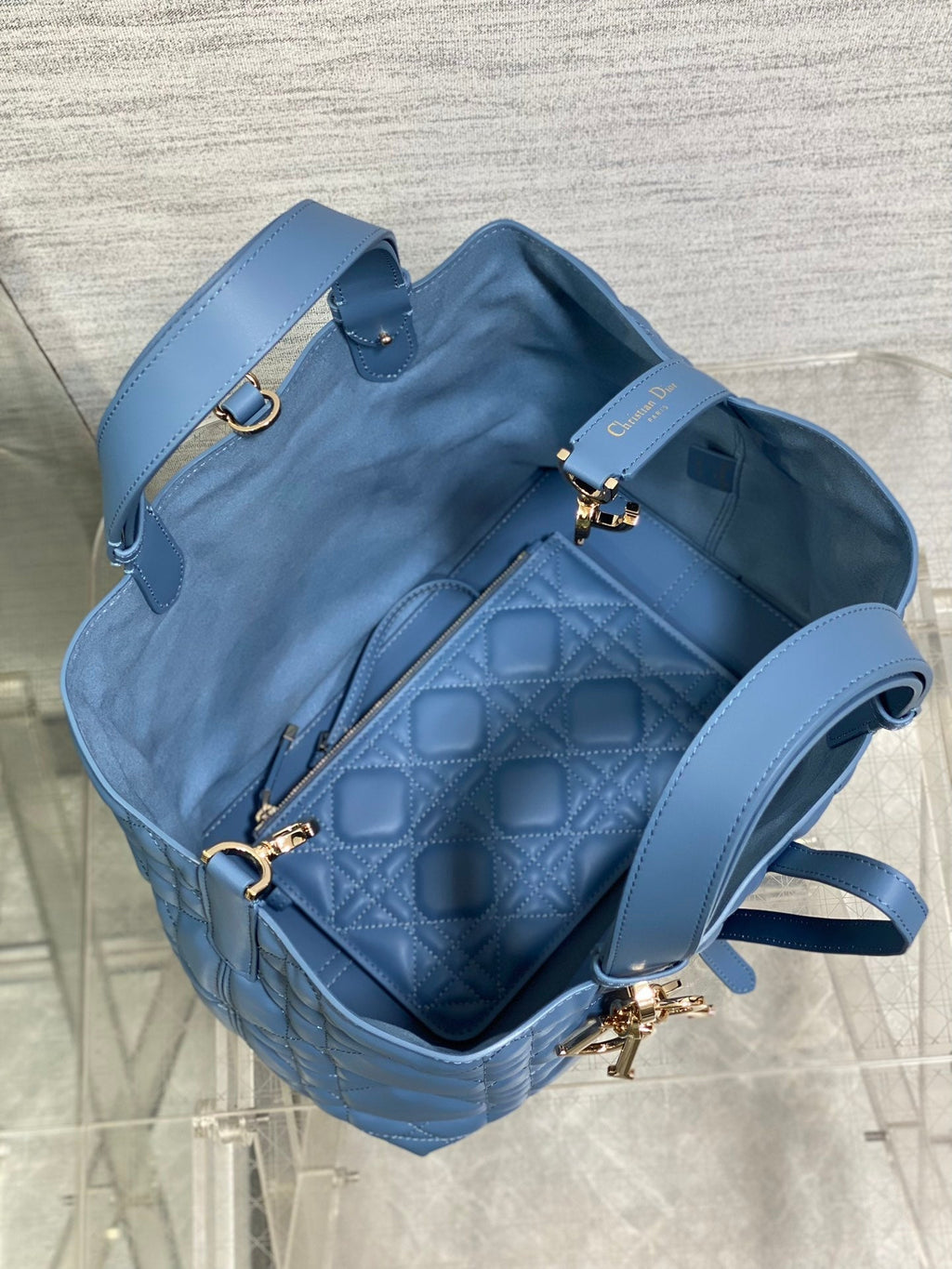 Dior Always Medium 28 Bag in Azure Blue Macrocannage Calfskin
