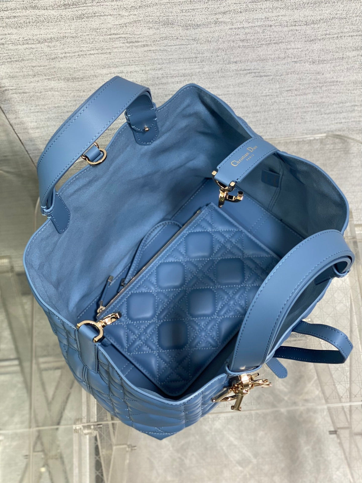 Dior Always Medium 28 Bag in Azure Blue Macrocannage Calfskin