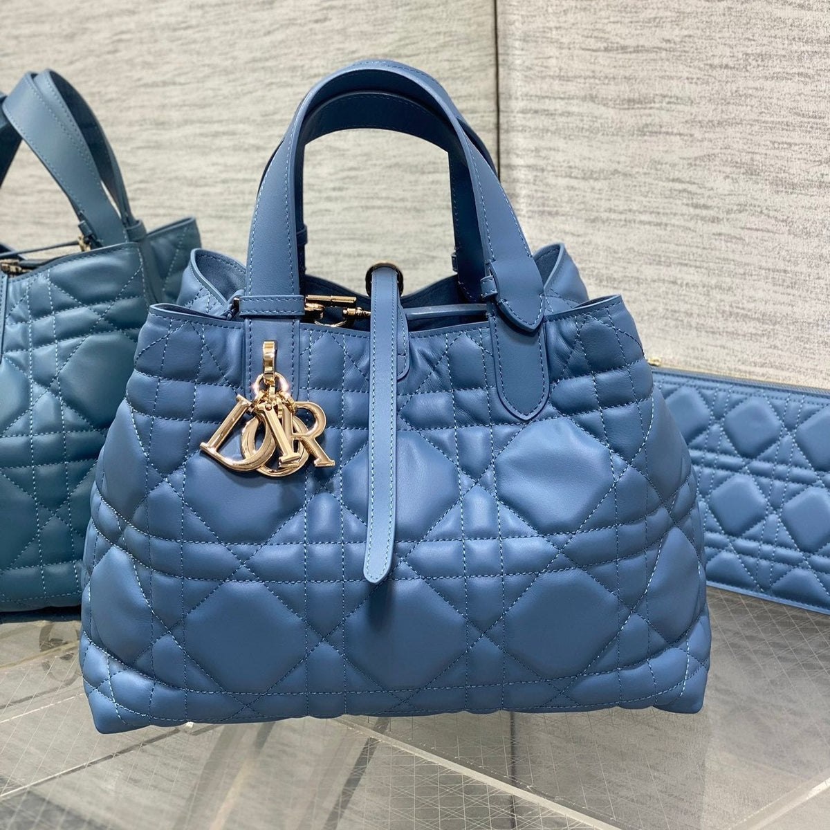 Dior Always Medium 28 Bag in Azure Blue Macrocannage Calfskin