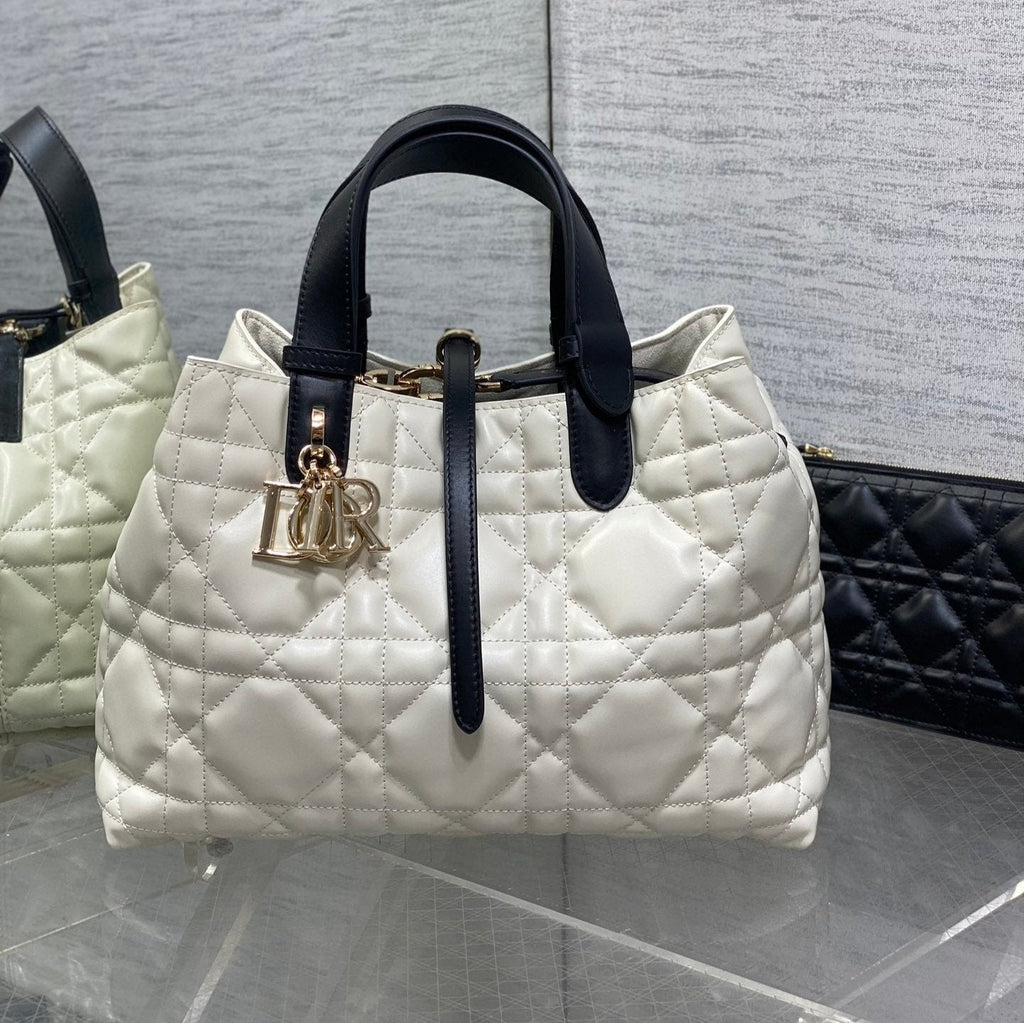 Dior Always Mini 28 Bag in White Mix Black Macrocannage Calfskin