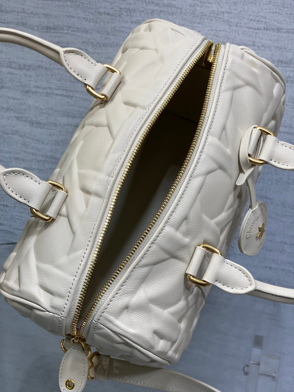 Dior Groove 25 Bag in White Cream Macrocannage Calfskin with Gold Hardware