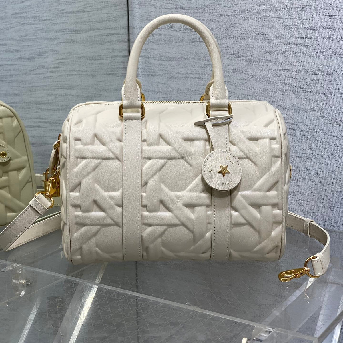Dior Groove 25 Bag in White Cream Macrocannage Calfskin with Gold Hardware