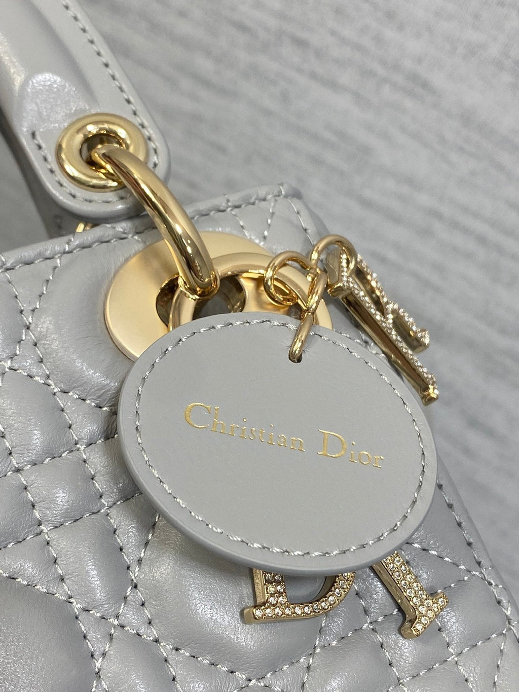 Dior 25S Mini Lady Bag 17 in Dark Gray Calfskin Charm Crystal Embellishments