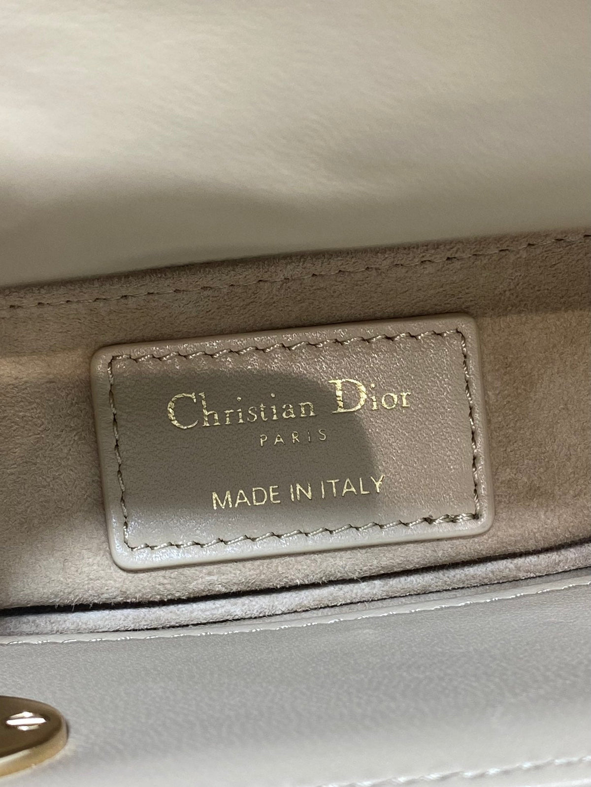 Dior 25S Lady Bag 20 in Sand Beige Calfskin Charm Pearl Embellishments