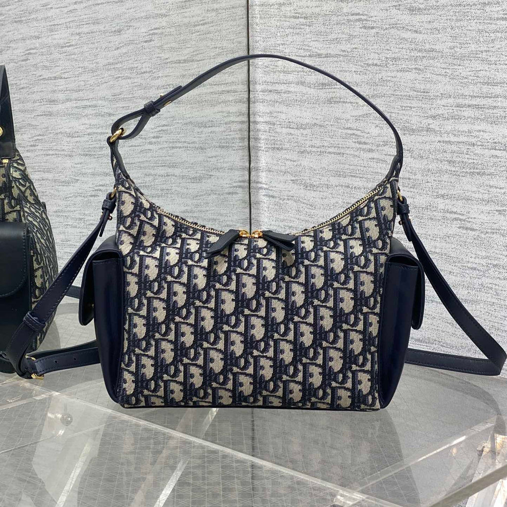 Dior 25S Medium D-Dream Bag 24 in Blue Oblique Jacquard and Smooth Calfskin