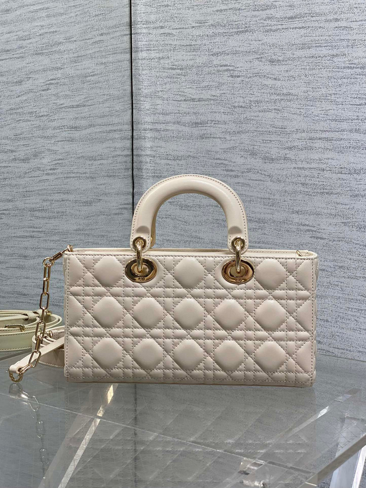 Dior 25S Medium Lady D-Joy 26 in Beige Lambskin Gold Hardwre Bag